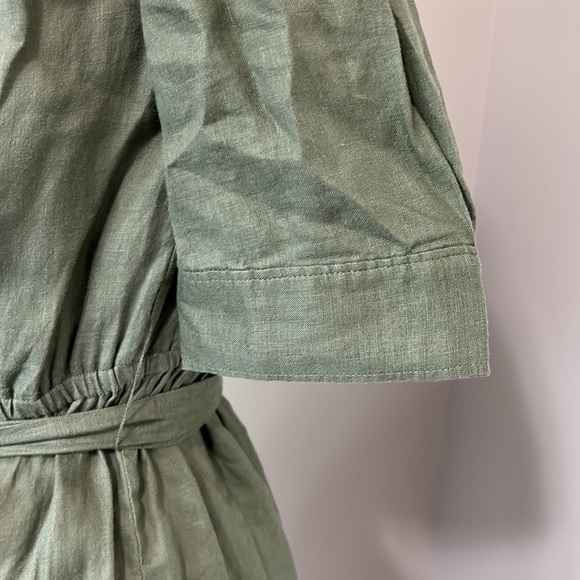 FRAME DENIM Linen Off the Shoulder Dress Olive Green Tie Waist Sz XS - Picture 6 of 12
